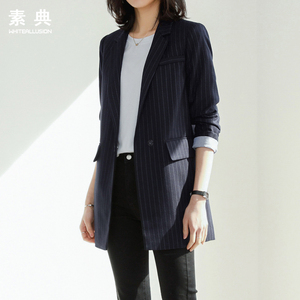 2021春秋装新款韩版职业休闲气质西服女上衣短款条纹小西装外套女