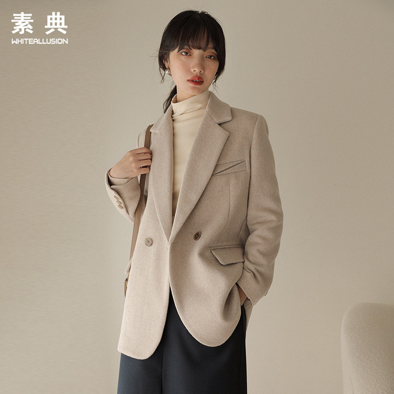 毛呢西装外套女2021秋冬新款高级加厚呢子西服小个子气质短款大衣