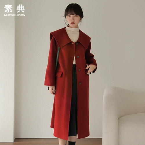 Двусторонное зимнее военно-морское красное шерстяное пальто, 2023