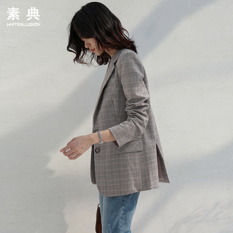 格子小西装女2020春秋装新款韩版修身复古格纹休闲外套短款小西服
