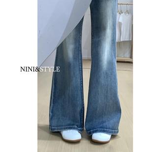 美式覆古微喇牛仔裤女2025秋季新款低腰显瘦小个子不贴腿喇叭裤子