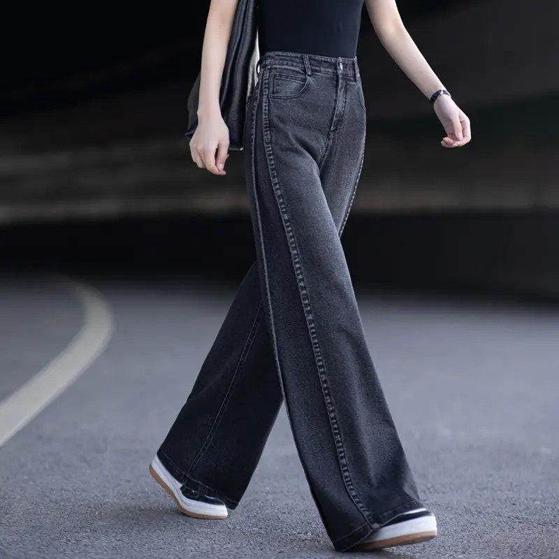 黑色牛仔裤女2025新款秋冬今年流行的复古宽松直筒裤弯刀阔腿裤女