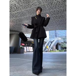显瘦覆古高腰微喇牛仔裤女秋季款新款设计感小众喇叭裤子配高跟鞋