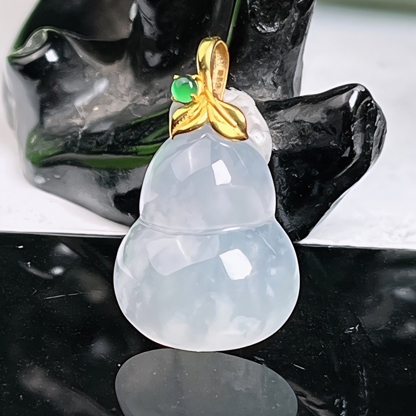 缅甸翡翠冰种葫芦吊坠镶嵌玉佩项饰挂件