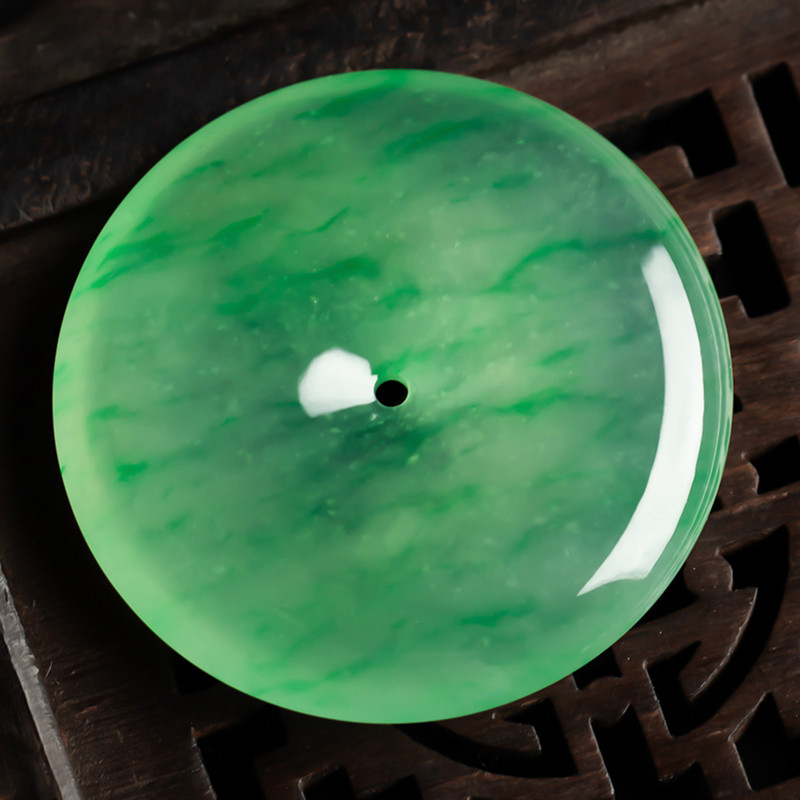 缅甸天然翡翠A货珠宝玉石带证书-老坑种 高冰满绿飘阳平安扣吊坠