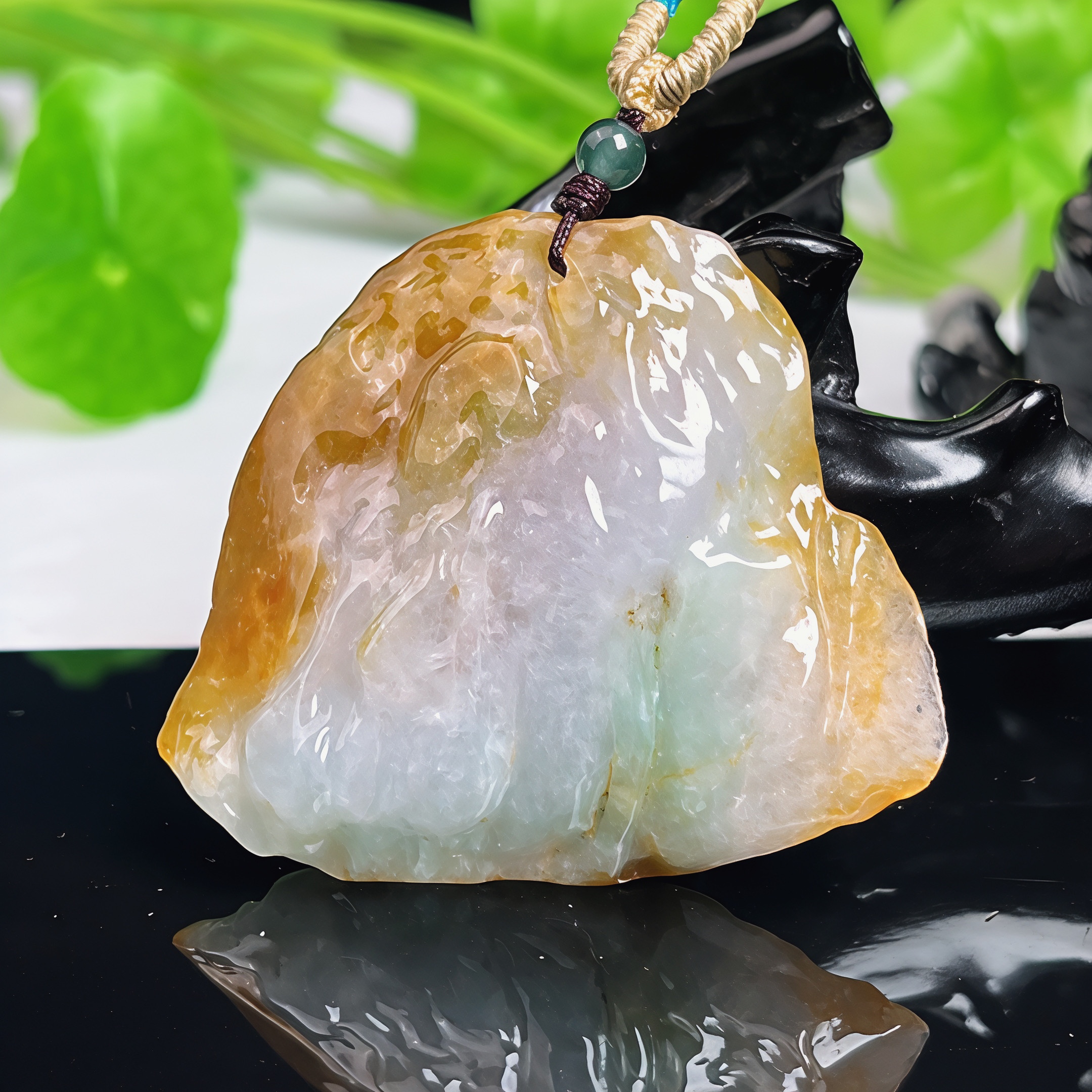 缅甸天然A货翡翠玉石挂件精雕老坑冰润黄翡俏色随型原石吊坠