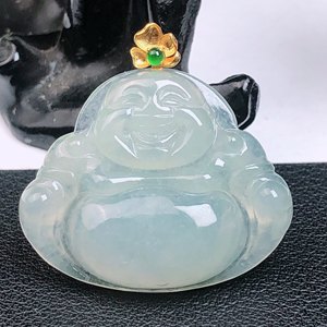 碧玉尊缅甸天然A货翡翠玉石冰润飘绿18K镶嵌佛公吊坠挂件