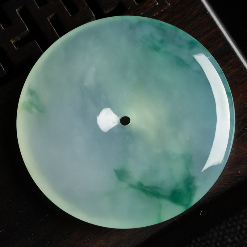 冰种飘花翡翠平安扣 天然 A 货保真 男女款玉扣吊坠 收藏送礼佳品