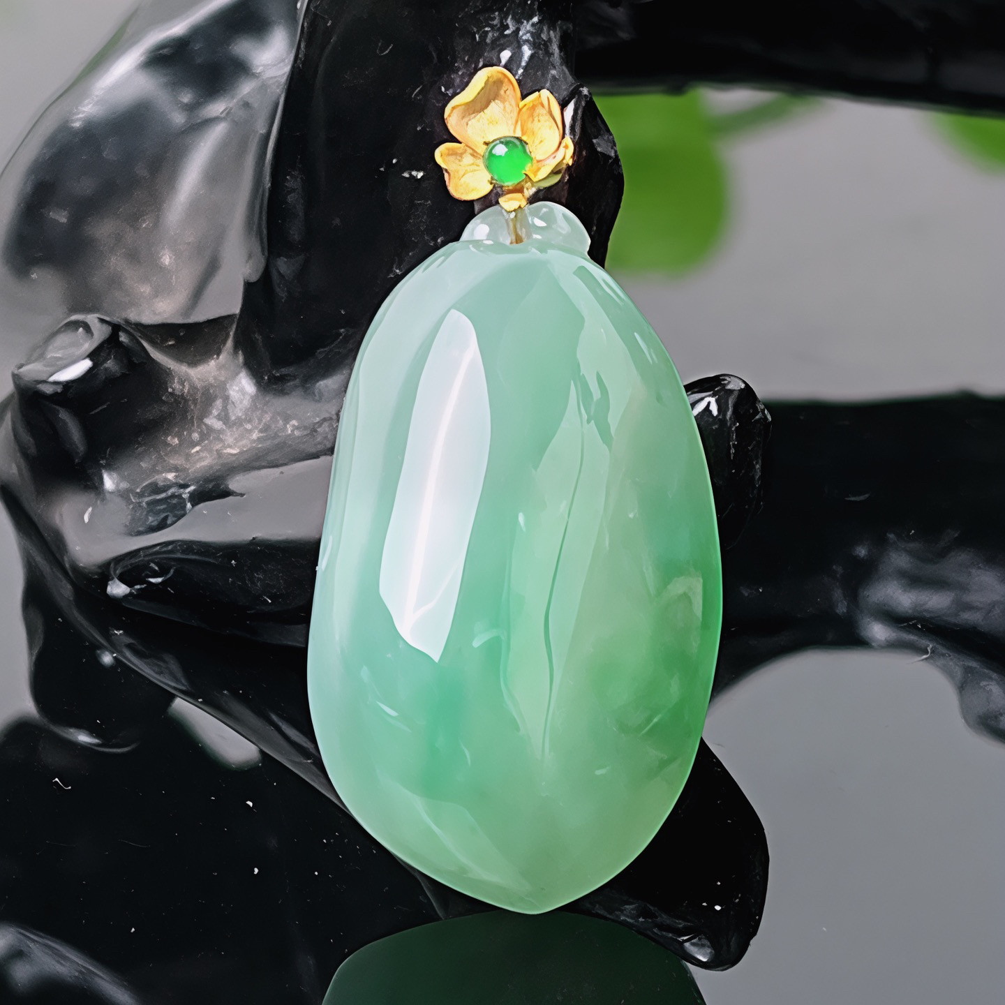 冰润 飘绿 18K金镶福瓜吊坠 缅甸天然A货翡翠珠宝玉石玉坠带证书