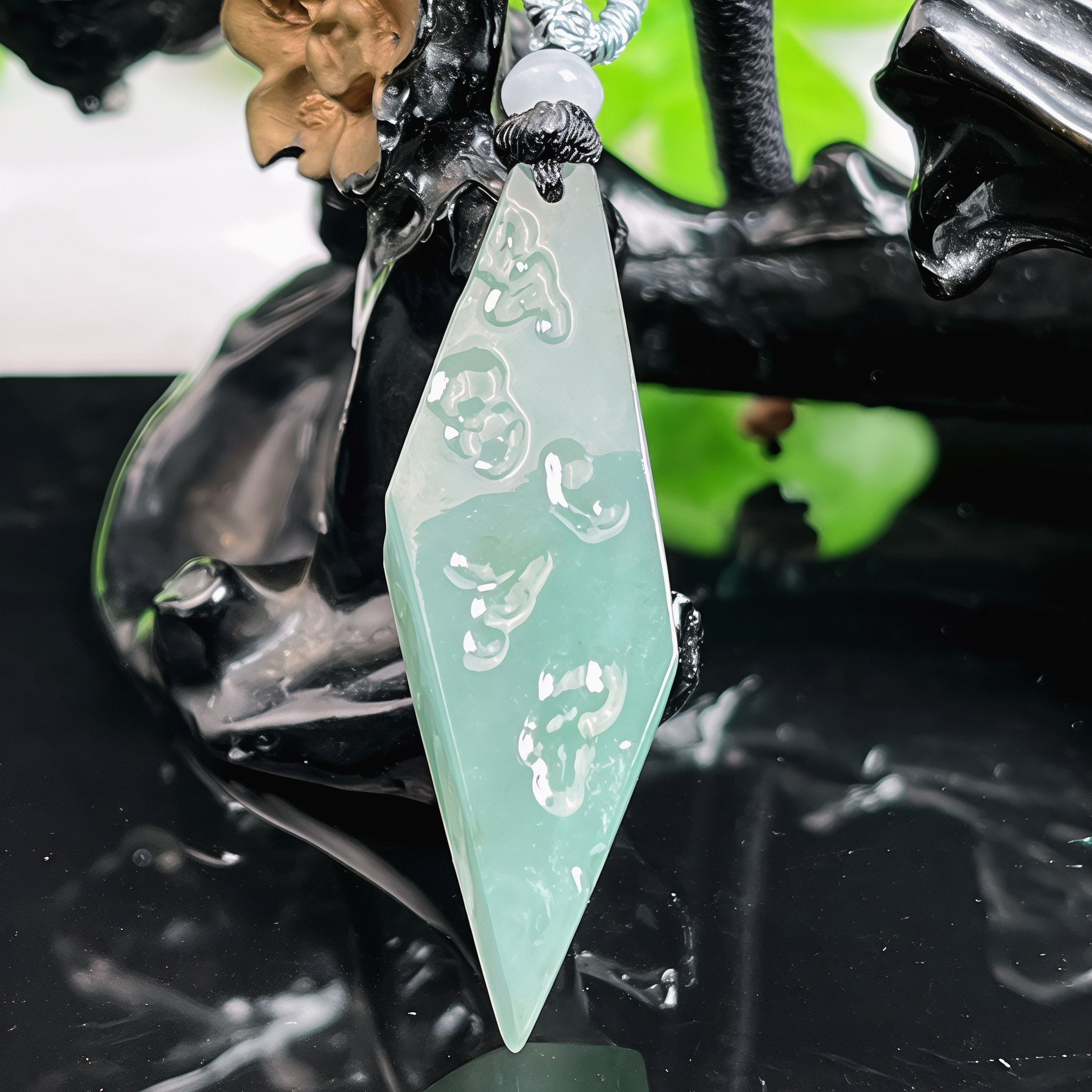 缅甸天然A货翡翠原石-冰润满色精美石来运转吊坠