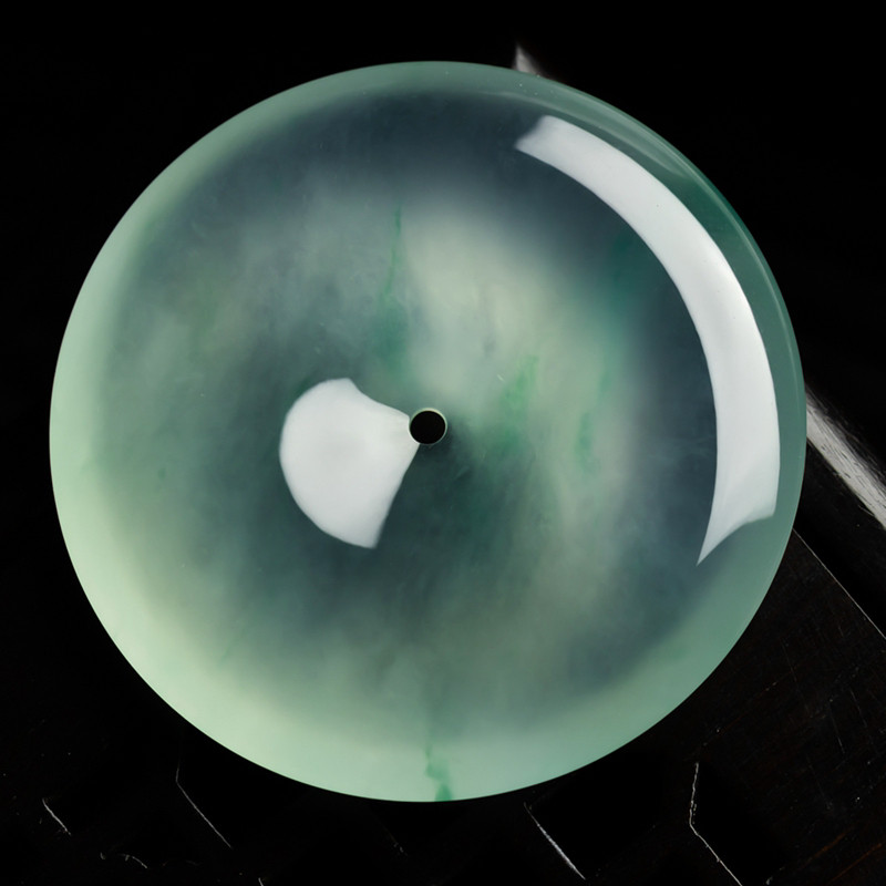 缅甸天然翡翠A货珠宝玉石带证书-老坑种高冰飘花平安扣吊坠