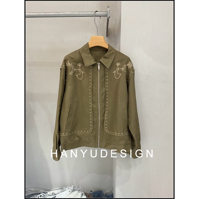 【韩钰DESIGN】26早春新款 亚麻复古风刺绣花朵翻领夹克女