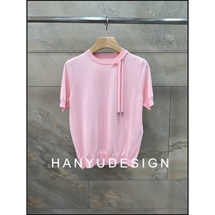 桑蚕丝粉色系带蝴蝶结领T恤 26早春新款 韩钰DESIGN