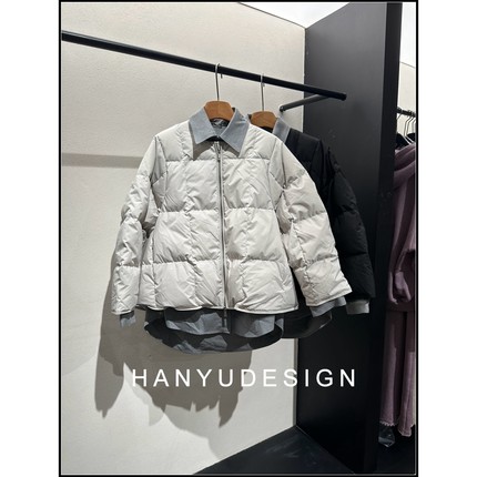 【韩钰DESIGN】 设计感假两件衬衫领90白鹅绒羽绒服外套女