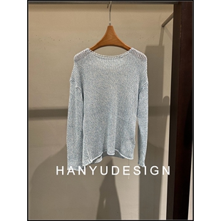 慵懒风圆领浅蓝色针织衫 26早春新款 韩钰DESIGN