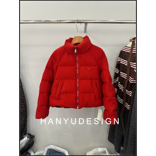 【韩钰DESIGN】 洋气大红色短款纯羊毛90白鹅绒服羽绒服外套女