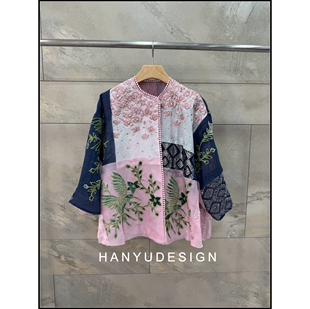 100%桑蚕丝复古拼接风重工刺绣短外套 26早春新款 韩钰DESIGN