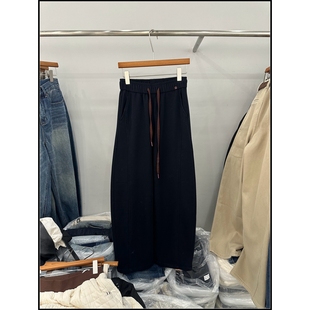 女 拖地抽绳松紧腰黑色弯刀休闲裤 韩钰DESIGN