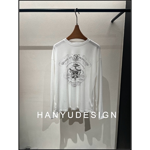 白色慵懒风字母印花长袖 26早春新款 T恤女 韩钰DESIGN