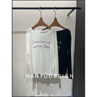 羊毛休闲慵懒风字母印花长袖 26早春新款 T恤女 韩钰DESIGN