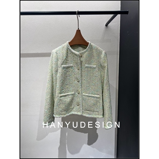 羊毛绿色小香风粗花呢短外套女 26早春新款 韩钰DESIGN