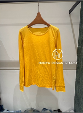 【韩钰DESIGN】26夏季新款 纯棉基础款黄色圆领长袖T恤女