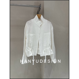 100%亚麻白色简约立领衬衫 26早春新款 女 韩钰DESIGN