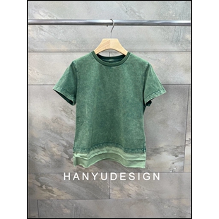 日系圆领简约绿色短袖 26早春新款 T恤女 韩钰DESIGN