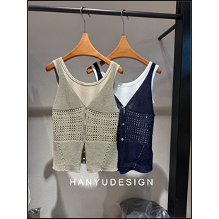 镂空针织背心女百搭假两件套上衣 26早春新款 韩钰DESIGN