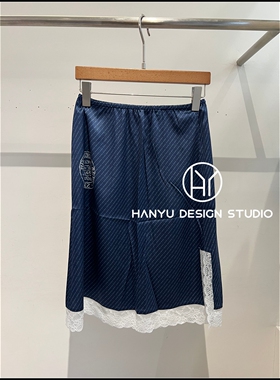 【韩钰DESIGN】26夏季新款 桑蚕丝藏青色高级感条纹半身裙女