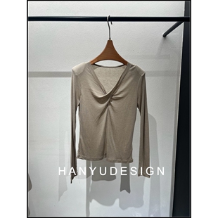 极简风V领扭结长袖 羊毛修身 26早春新款 T恤女 韩钰DESIGN