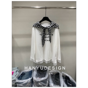 T恤女 韩钰DESIGN 现货25早秋新 字母印花披肩长袖