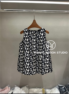 【韩钰DESIGN】26夏季新款 淑女风无袖几何印花背心女