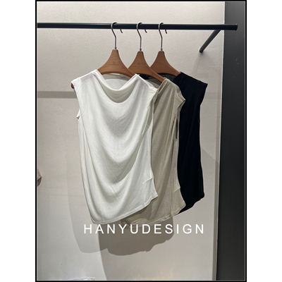 【韩钰DESIGN】26早春新款 绵羊毛极简风荡领褶皱T恤女