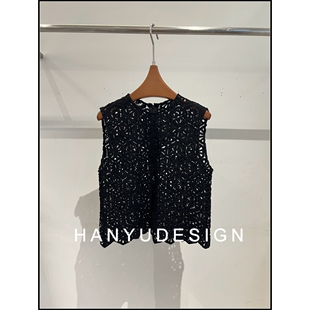 黑色复古镂空蕾丝无袖 26早春新款 背心女 韩钰DESIGN