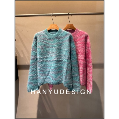 韩钰DESIGN撞色条纹圆领毛衣