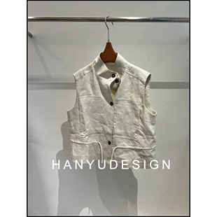 简约立领单排扣100%亚麻马甲女 26早春新款 韩钰DESIGN