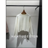 毛衣女 长袖 韩钰DESIGN 100%绵羊毛简约风圆领套头短裤