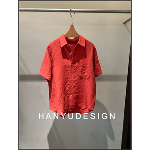 衬衫 文艺复古红色100%亚麻短袖 26早春新款 女 韩钰DESIGN