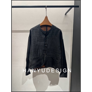 100%桑蚕丝黑色复古圆领短外套女 26早春新款 韩钰DESIGN