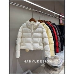 【韩钰DESIGN】温柔风泡芙纯色面包服连帽90白鹅绒服女