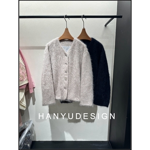 慵懒风v领排扣拉绒羊绒羊毛呢子外套女 韩钰DESIGN