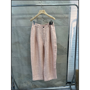 100%亚麻粉色百搭高腰阔腿裤 26早春新款 女 韩钰DESIGN