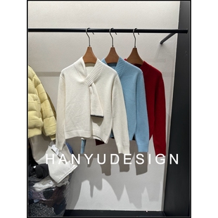 女 温柔韩系交叉珍珠蝴蝶结飘带针织衫 韩钰DESIGN