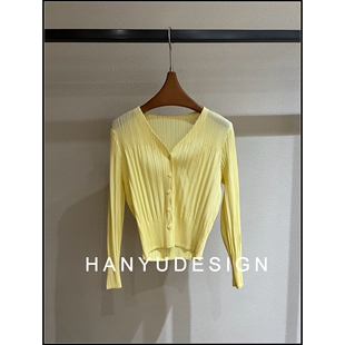 针织开衫 黄色简约V领薄款 26早春新款 女 韩钰DESIGN