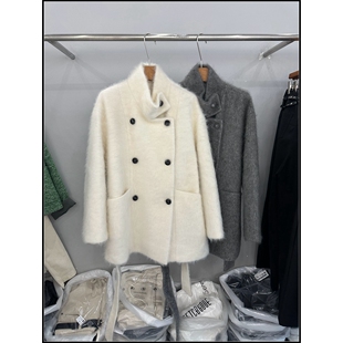 拉绒双面羊绒羊毛大衣外套女 双排扣中长款 韩钰DESIGN