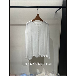 极简风白色长袖 亚麻基础款 26早春新款 T恤女 韩钰DESIGN