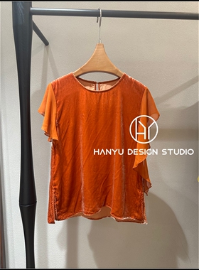 【韩钰DESIGN】26夏季新款 桑蚕丝气质显白橙色圆领短袖T恤女