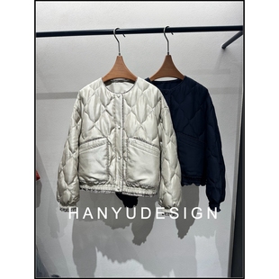 【韩钰DESIGN】 气质菱格轻薄蚕丝90白鹅绒羽绒服外套女