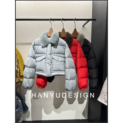 【韩钰DESIGN】 洋气保暖毛毛领短款90白鹅绒服羽绒服女